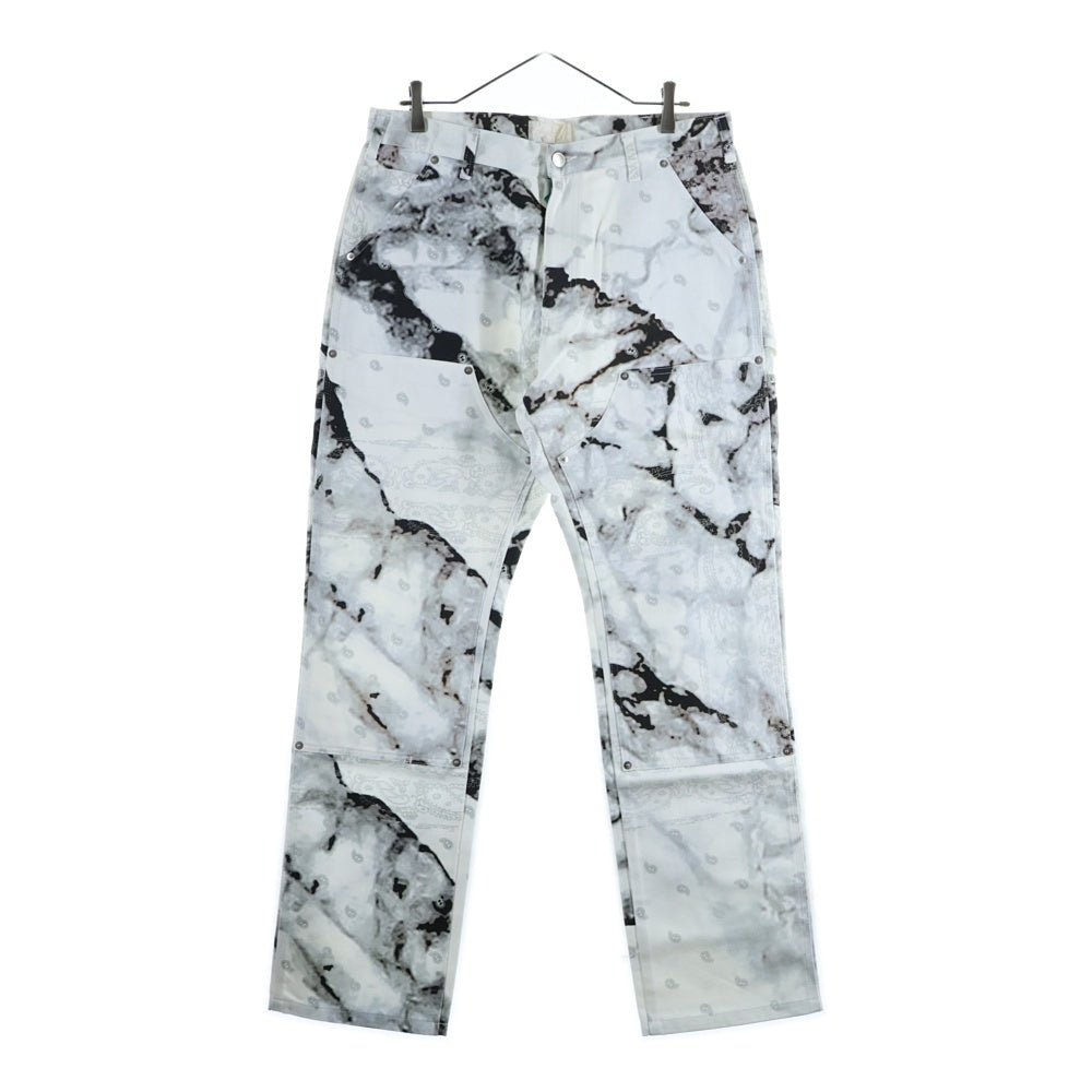 THE WORLD IS YOURS(ザ ワールド イズ ユアーズ) PAISLEY PANTS ペイズリー総柄 ダブルニーワークパンツ カーペンターパンツ ホワイト/ブラック/グレー 3AW21-CL-WPPA-MA