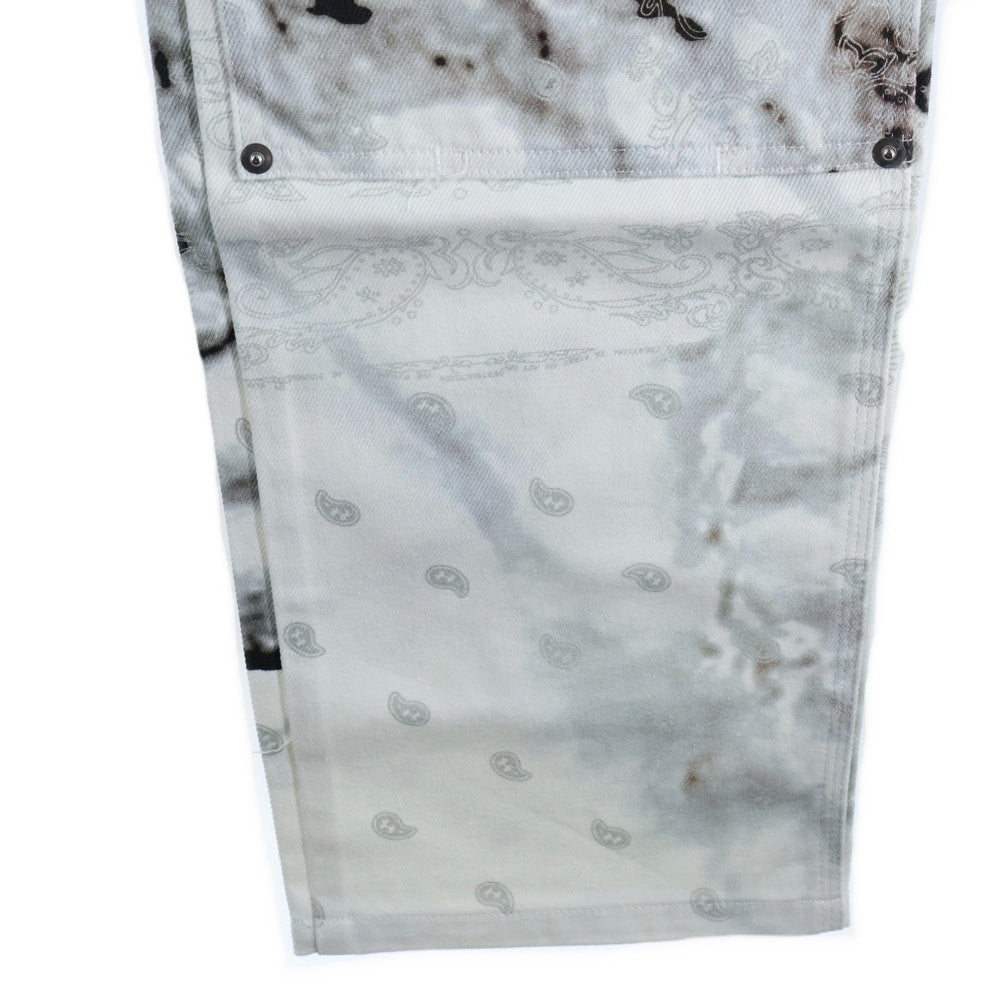 THE WORLD IS YOURS(ザ ワールド イズ ユアーズ) PAISLEY PANTS ペイズリー総柄 ダブルニーワークパンツ カーペンターパンツ ホワイト/ブラック/グレー 3AW21-CL-WPPA-MA