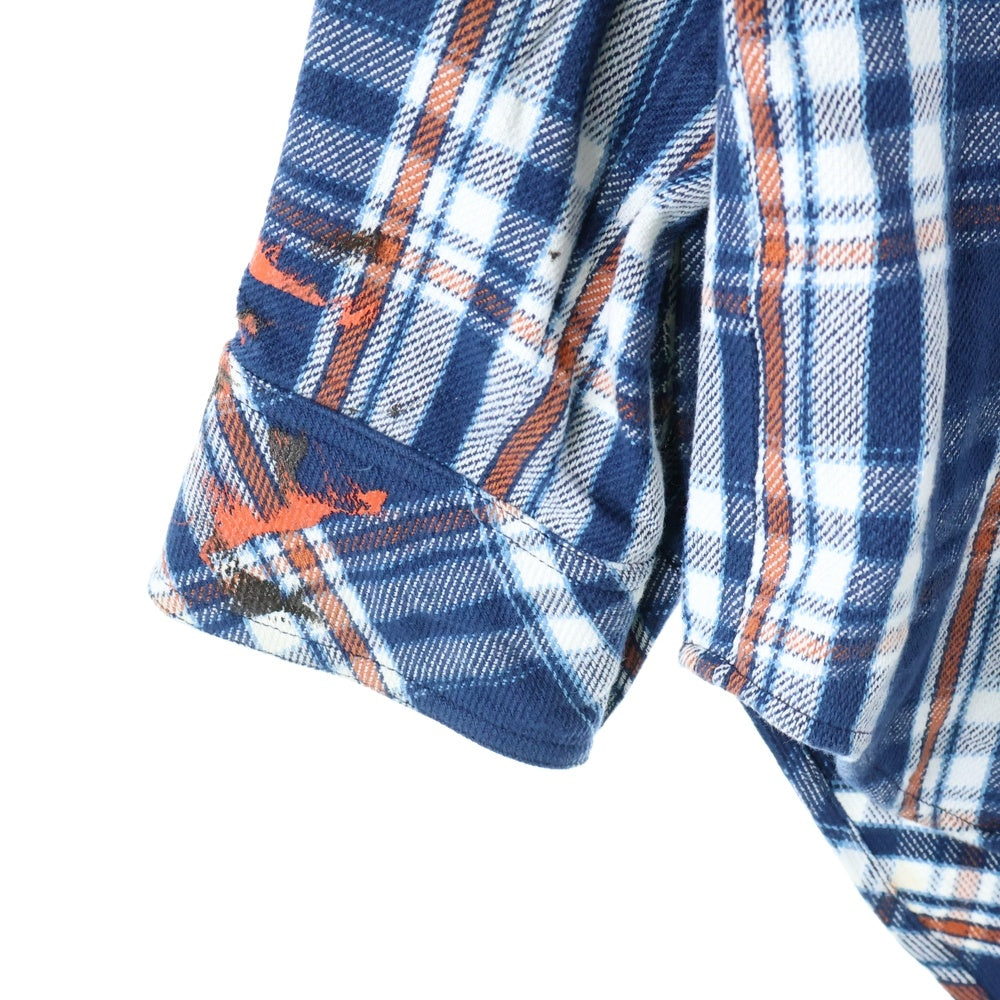 cvtvlist(カタリスト) チェック柄 両面プリント ダブルフラップポケット オーバー長袖シャツ ブルー/オレンジ 2101100201