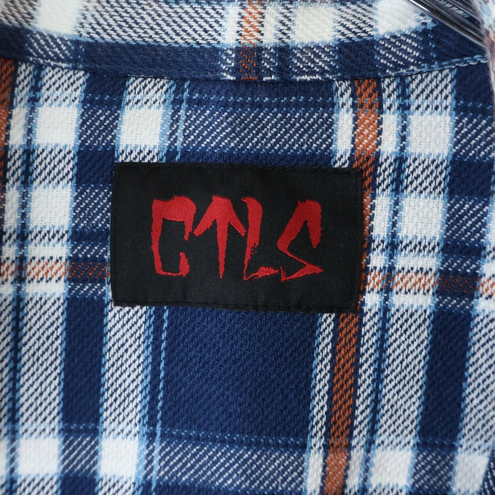 cvtvlist(カタリスト) チェック柄 両面プリント ダブルフラップポケット オーバー長袖シャツ ブルー/オレンジ 2101100201