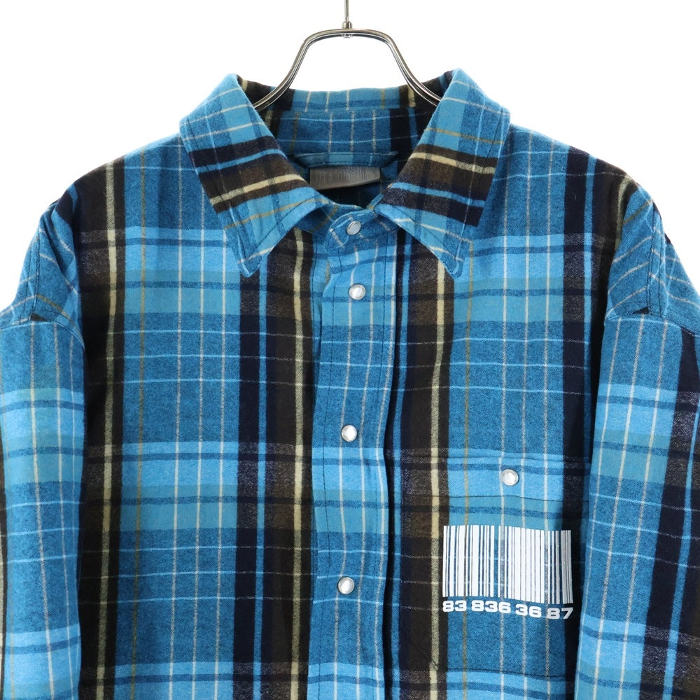 VTMNTS(ブイティーエムエヌティーエス) 22SS CHECK SHIRTS DOWN JACKET 両面プリント チェック柄 シャツダウンジャケット ブルー VL12SH200N