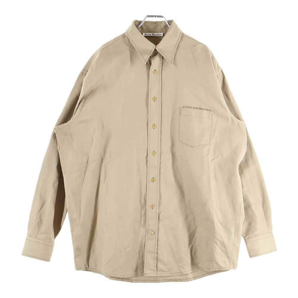 Acne Studios(アクネ ストゥディオズ) ロゴ刺繍 コットンリネン 長袖シャツ ブラウン FN-MN-SHIR000496