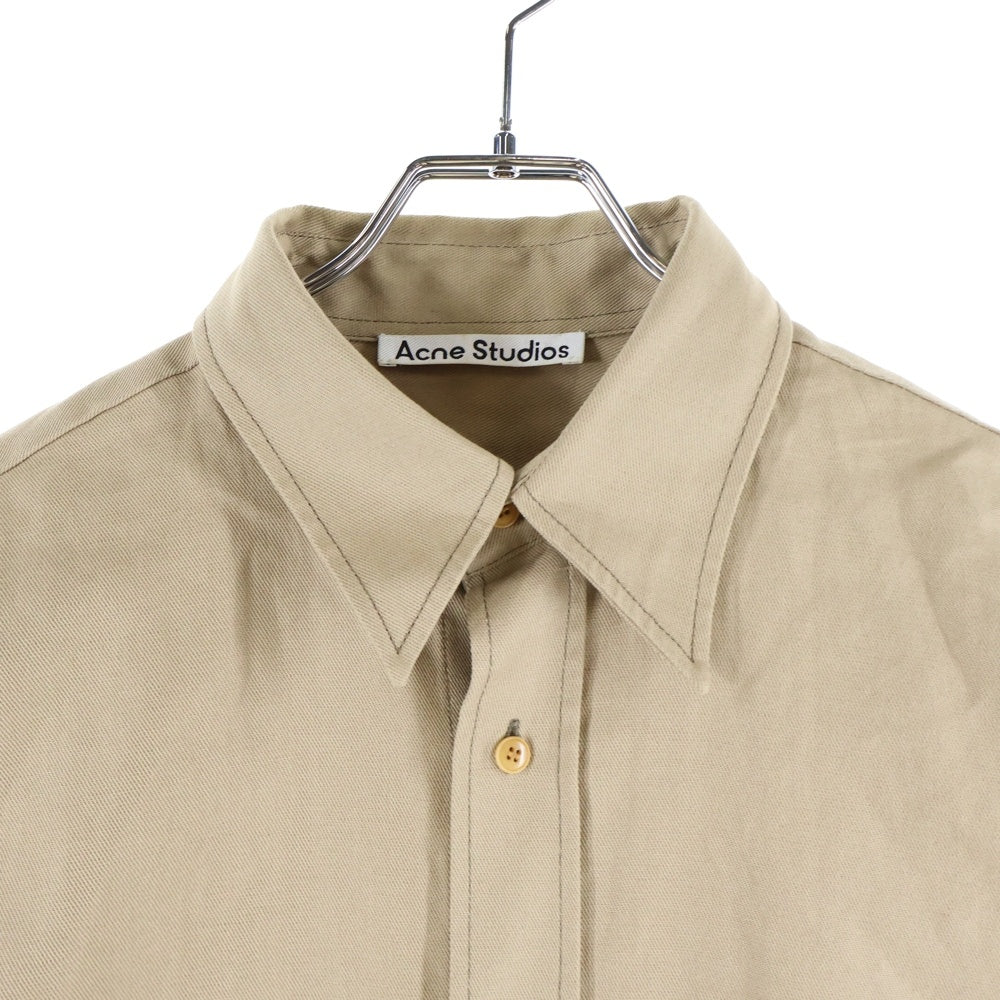 Acne Studios(アクネ ストゥディオズ) ロゴ刺繍 コットンリネン 長袖シャツ ブラウン FN-MN-SHIR000496