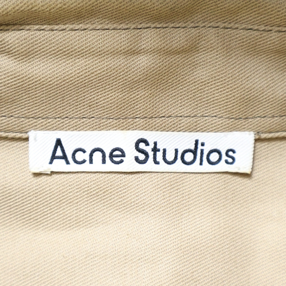 Acne Studios(アクネ ストゥディオズ) ロゴ刺繍 コットンリネン 長袖シャツ ブラウン FN-MN-SHIR000496