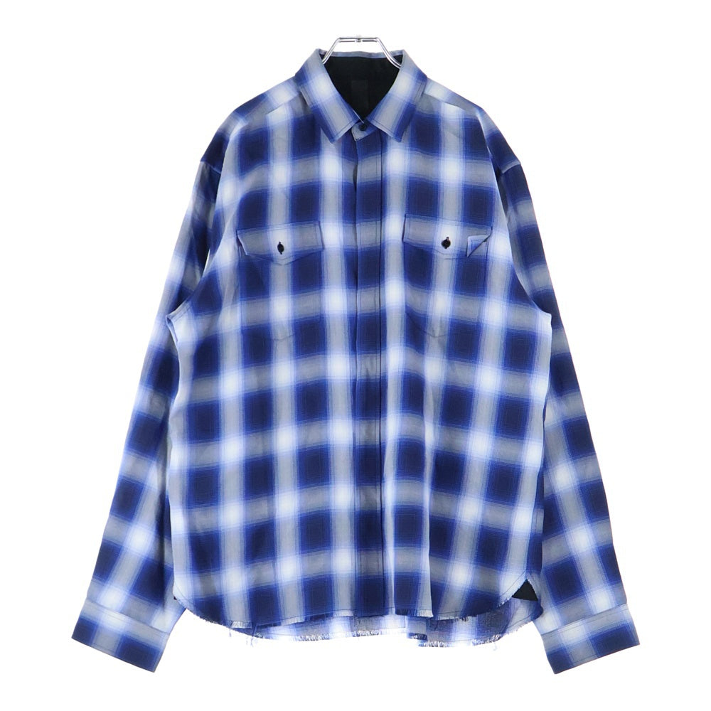 cvtvlist(カタリスト) 21AW ボタンレス カットオフ オンブレチェック 長袖シャツ ブルー/ブラック 21FW0202