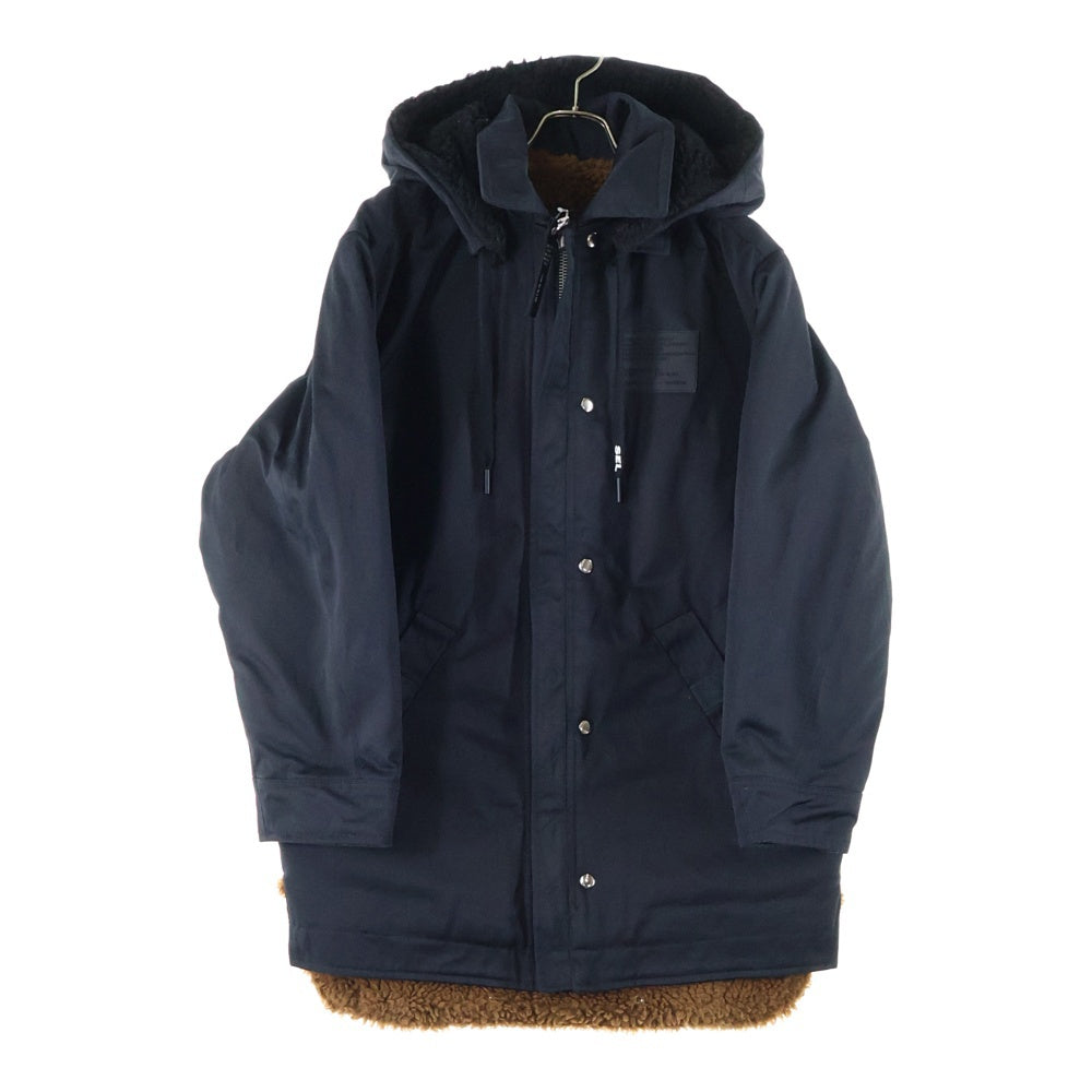 DIESEL(ディーゼル) 裏ボア ラバーパッチ フーデッド 中綿ロングコート ブラック
