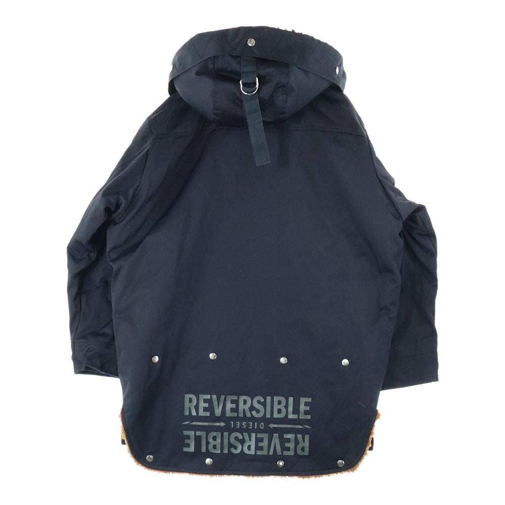 DIESEL(ディーゼル) 裏ボア ラバーパッチ フーデッド 中綿ロングコート ブラック