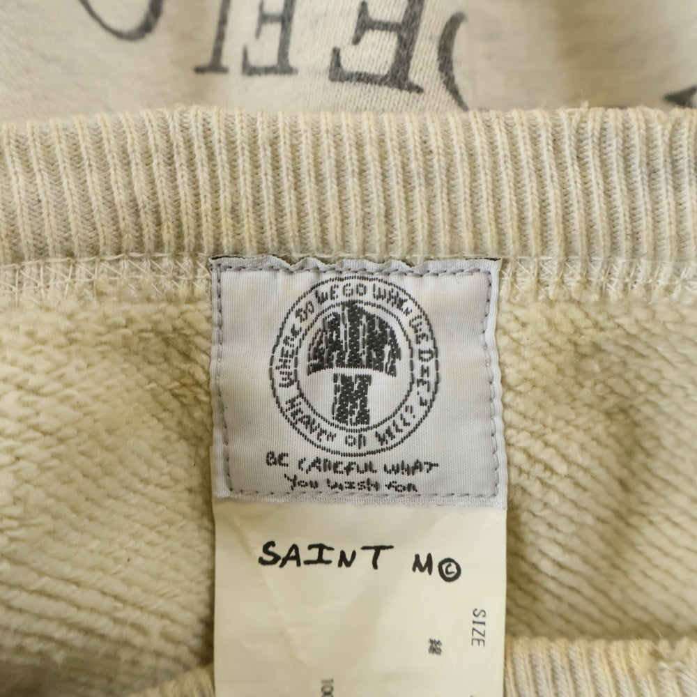 SAINT MICHAEL(セントマイケル) 21AW RGLN SWT SH CAMELLIA VINTAGE加工 カメリアプリント ラグランスウェット トレーナー アイボリー SM-A21-0000-029
