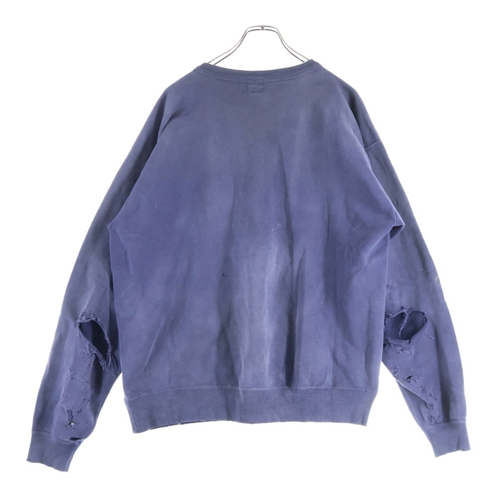 SAINT MICHAEL(セントマイケル) 21AW SKULL USED CREW NECK SWEAT VINTAGE加工 スカルプリント クルーネック スウェット トレーナー ネイビー SM-A21-0000-027