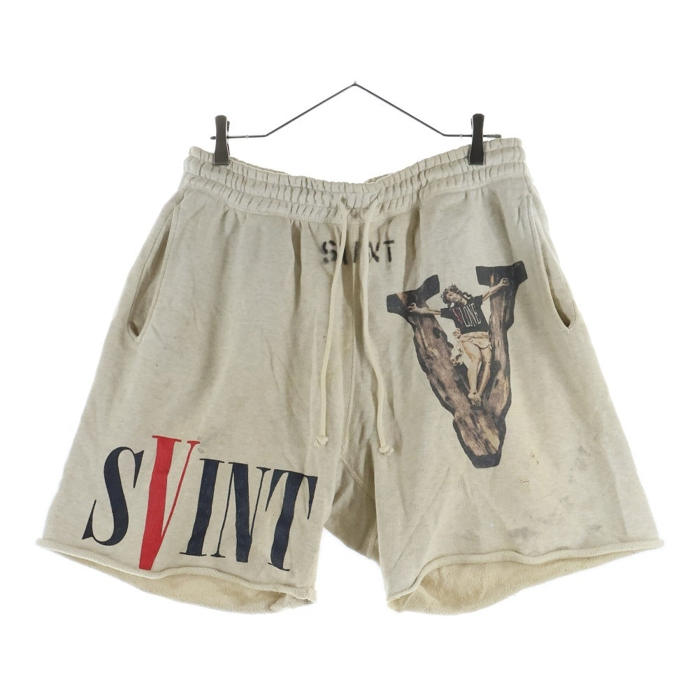 SAINT MICHAEL(セントマイケル) 22SS ×VLONE SWEAT SHORTS ヴィーローン ロゴプリント スウェットショーツ ハーフパンツ アイボリー SM-S22-0000-071