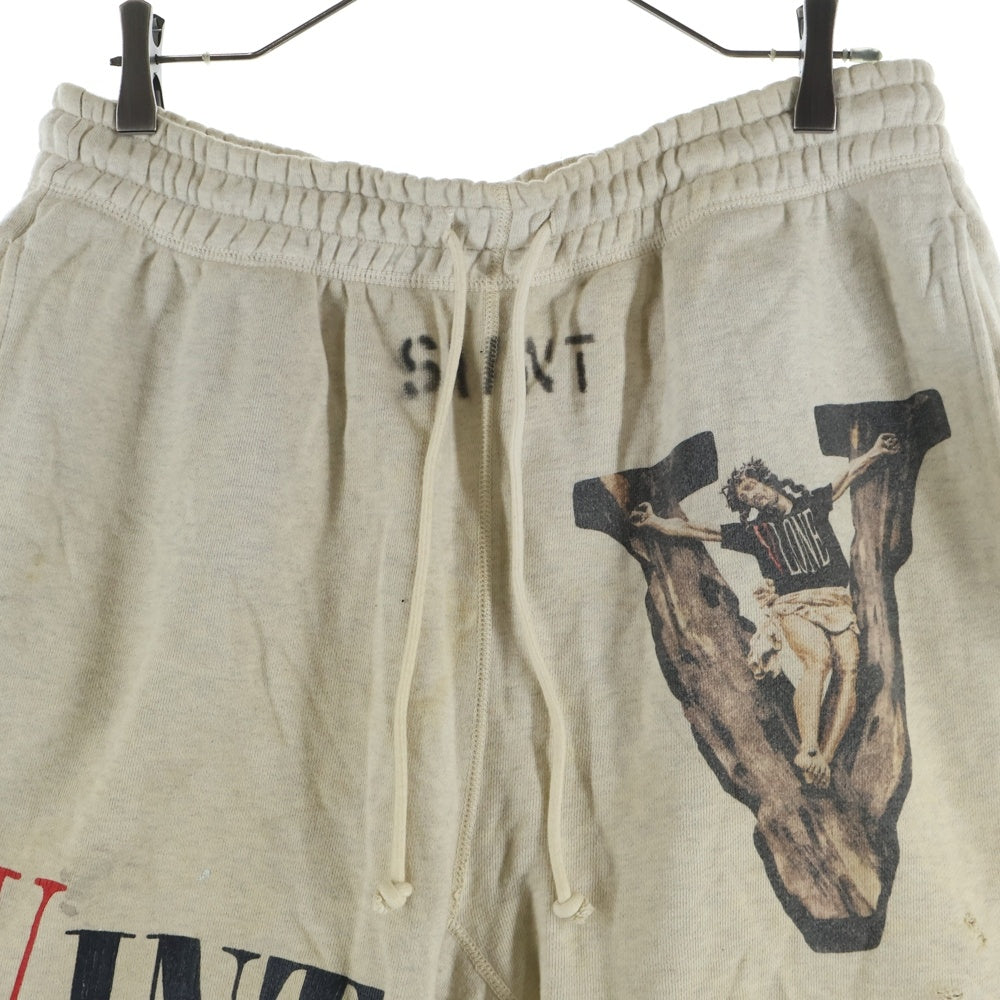 SAINT MICHAEL(セントマイケル) 22SS ×VLONE SWEAT SHORTS ヴィーローン ロゴプリント スウェットショーツ ハーフパンツ アイボリー SM-S22-0000-071