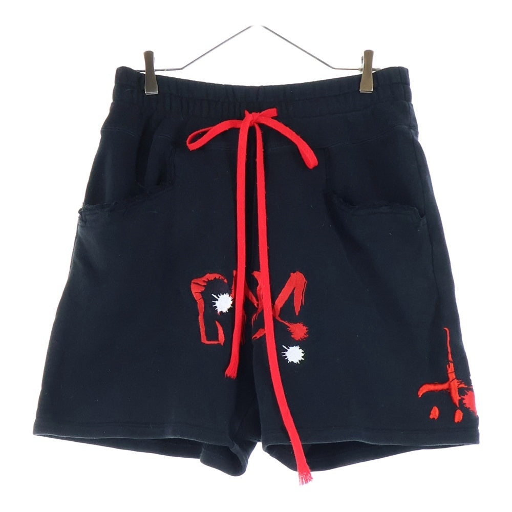 cvtvlist(カタリスト) CTLS SHORT ロゴ刺繍 ダメージポケット スウェットショーツ ハーフパンツ ブラック/レッド