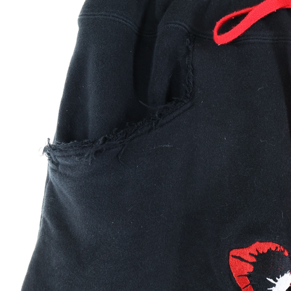 cvtvlist(カタリスト) CTLS SHORT ロゴ刺繍 ダメージポケット スウェットショーツ ハーフパンツ ブラック/レッド