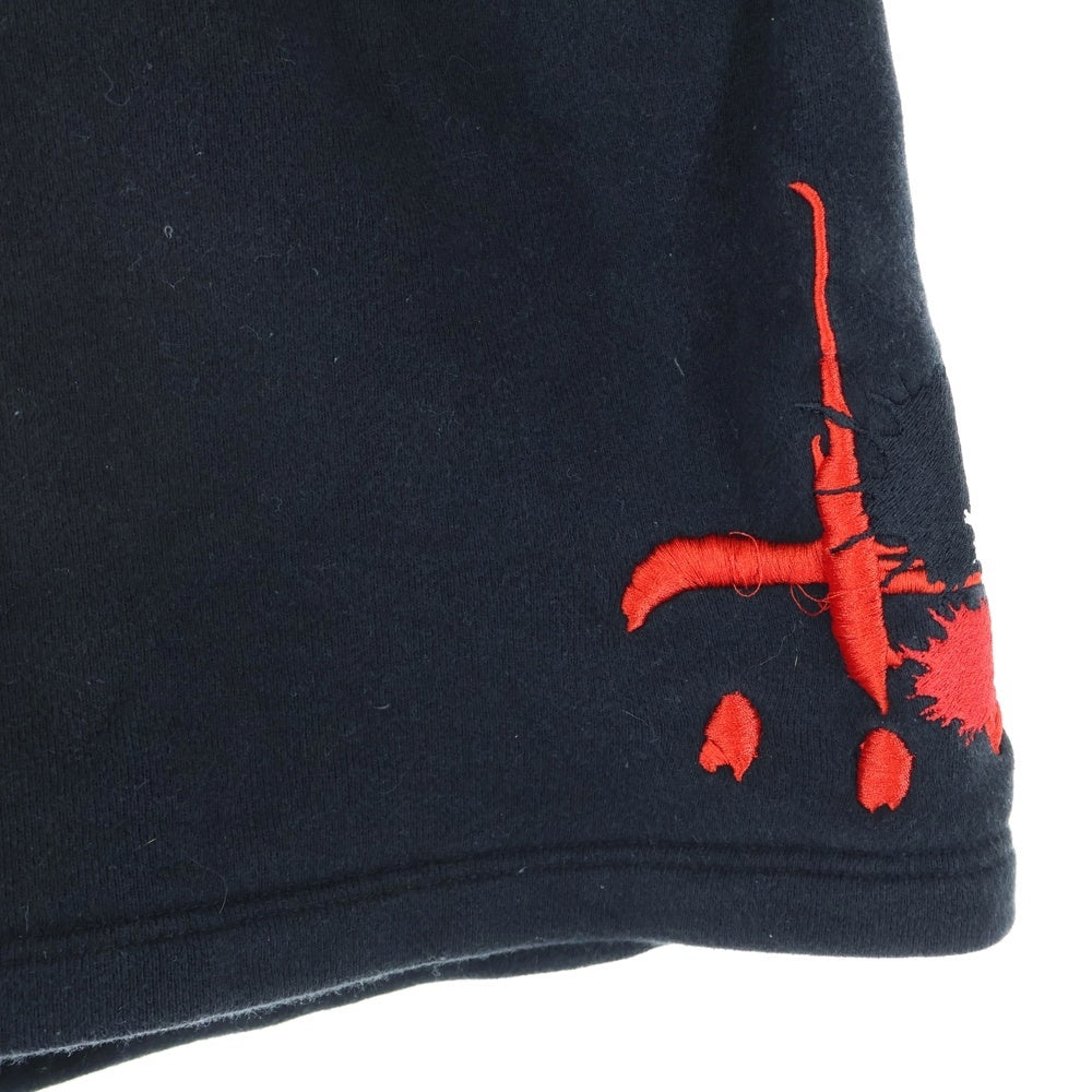 cvtvlist(カタリスト) CTLS SHORT ロゴ刺繍 ダメージポケット スウェットショーツ ハーフパンツ ブラック/レッド