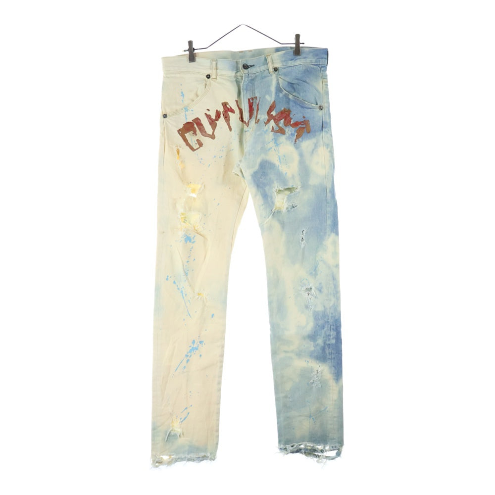 cvtvlist(カタリスト) ダメージ加工 ペイントロゴ ブリーチド ジップフライ デニムパンツ インディゴ/ホワイト 2201030401
