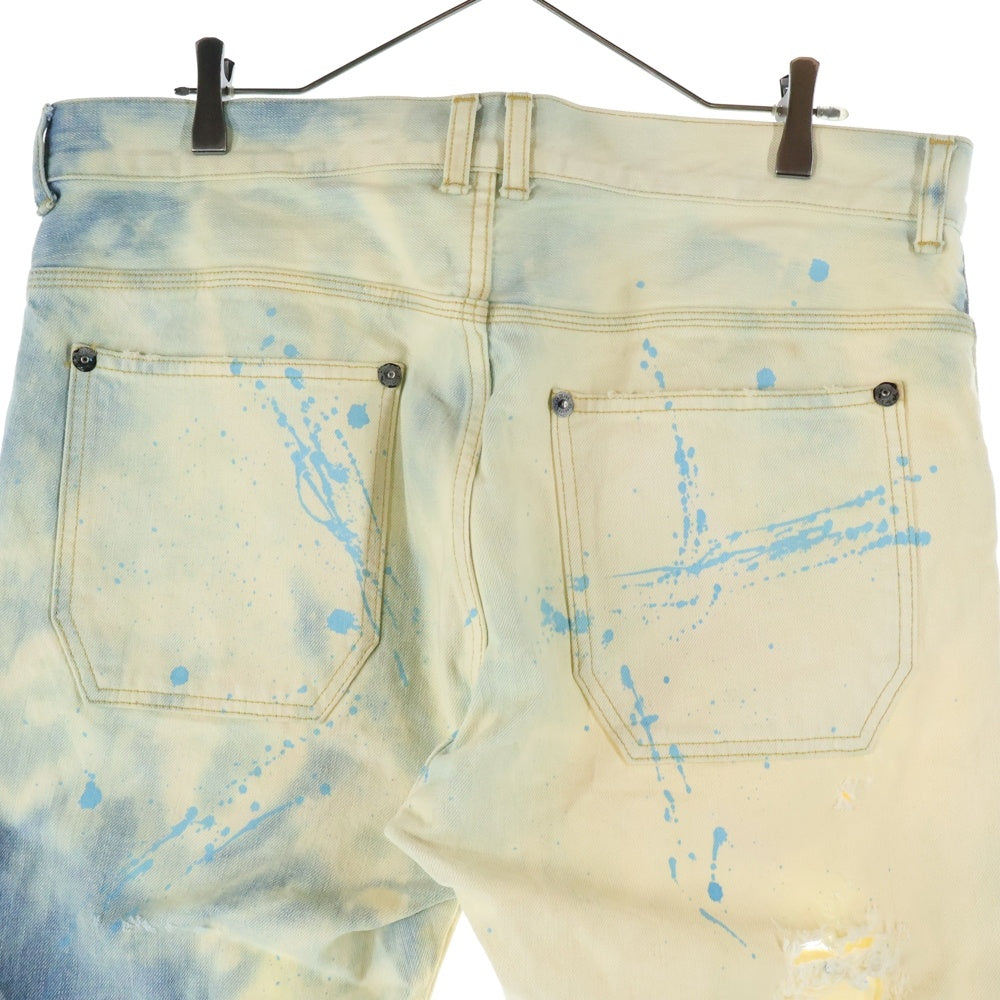 cvtvlist(カタリスト) ダメージ加工 ペイントロゴ ブリーチド ジップフライ デニムパンツ インディゴ/ホワイト 2201030401