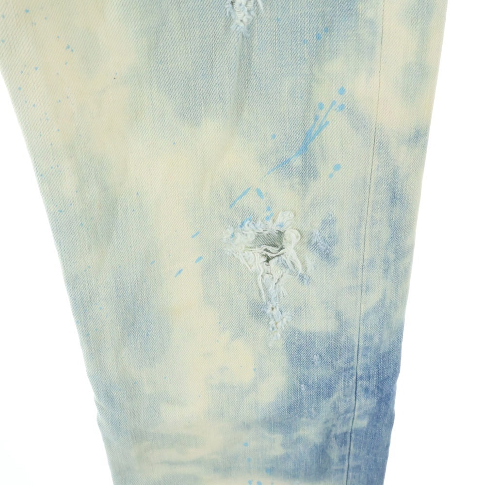 cvtvlist(カタリスト) ダメージ加工 ペイントロゴ ブリーチド ジップフライ デニムパンツ インディゴ/ホワイト 2201030401