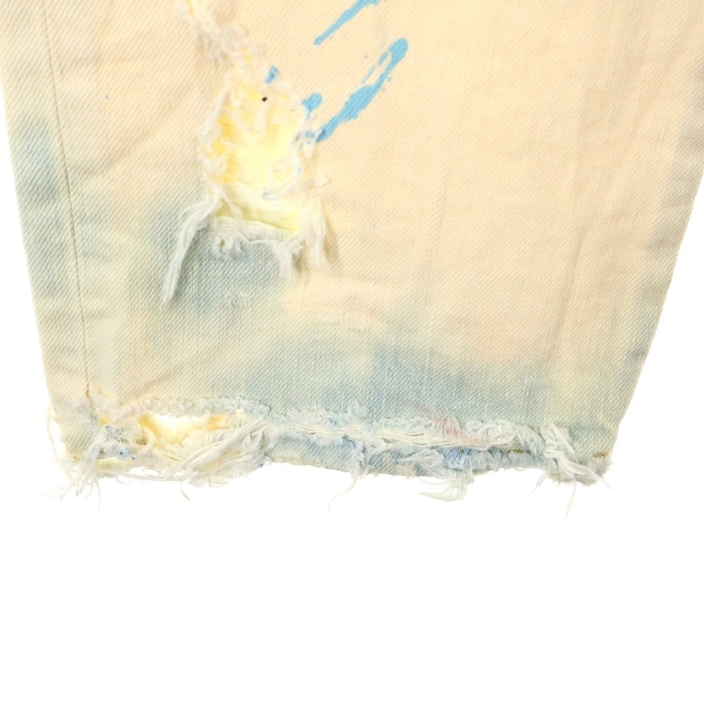 cvtvlist(カタリスト) ダメージ加工 ペイントロゴ ブリーチド ジップフライ デニムパンツ インディゴ/ホワイト 2201030401