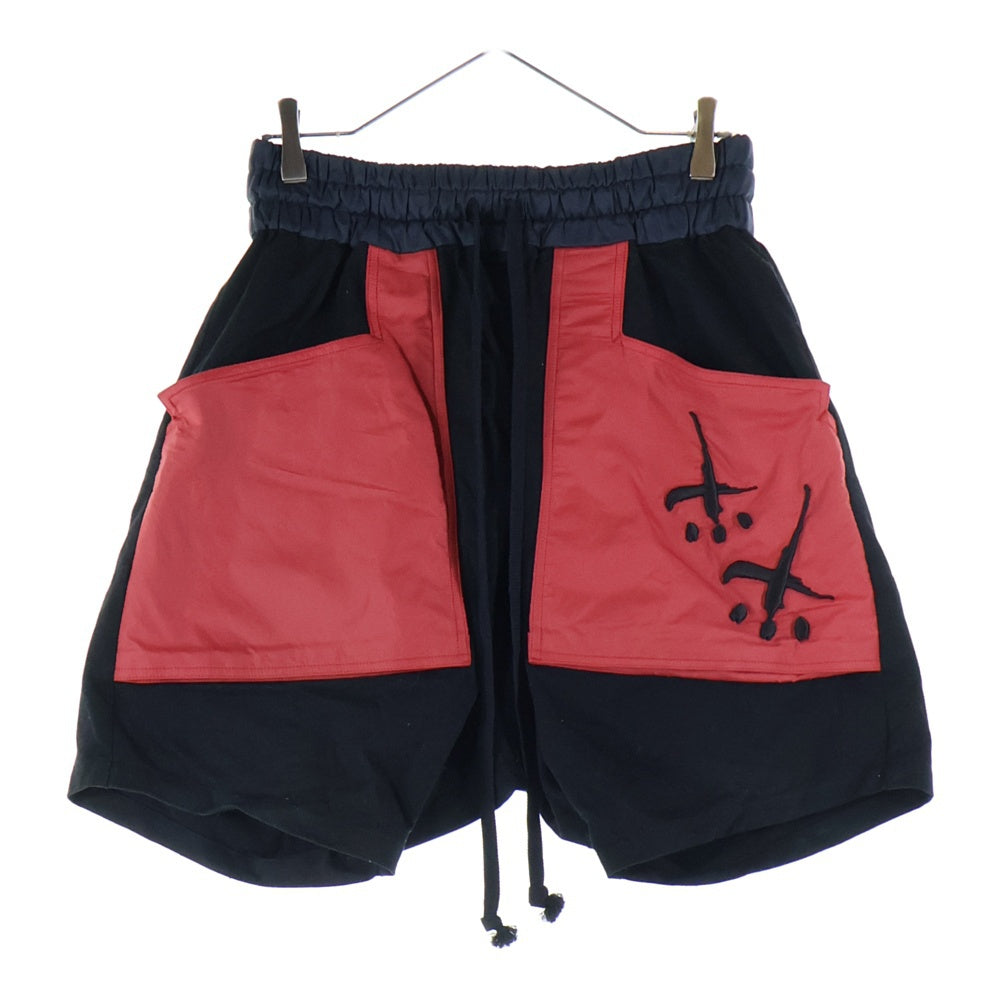 cvtvlist(カタリスト) ナイロン切替 モチーフ刺繍 サルエルショーツ ハーフパンツ ブラック/レッド 2201050402