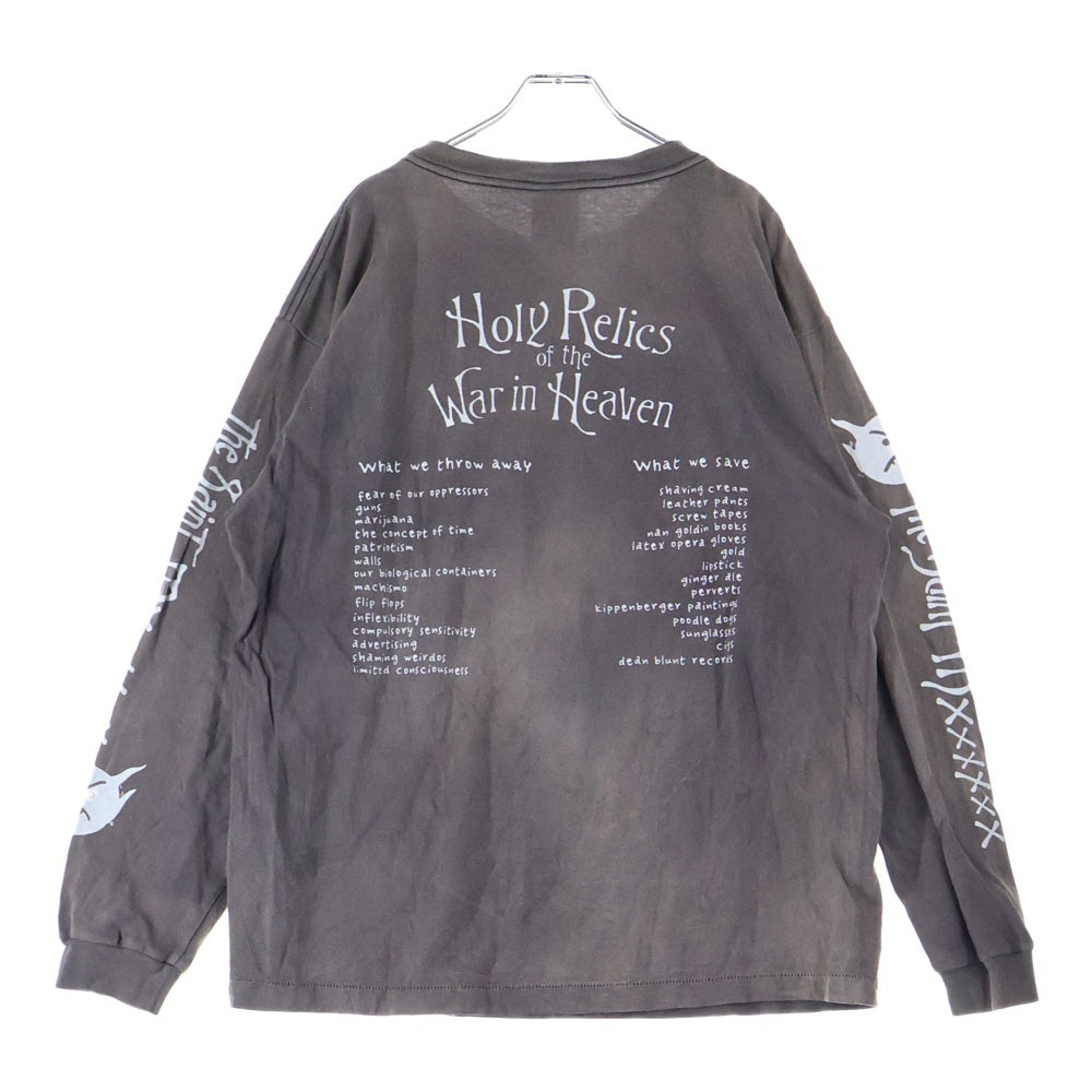 SAINT MICHAEL(セントマイケル) 21AW LS TEE SATAN VINTAGE加工 サタンプリント クルーネック 長袖Tシャツ カットソー チャコールグレー SM-A21-0000-025