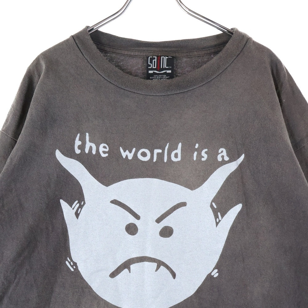 SAINT MICHAEL(セントマイケル) 21AW LS TEE SATAN VINTAGE加工 サタンプリント クルーネック 長袖Tシャツ カットソー チャコールグレー SM-A21-0000-025