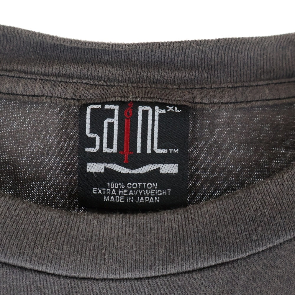 SAINT MICHAEL(セントマイケル) 21AW LS TEE SATAN VINTAGE加工 サタンプリント クルーネック 長袖Tシャツ カットソー チャコールグレー SM-A21-0000-025