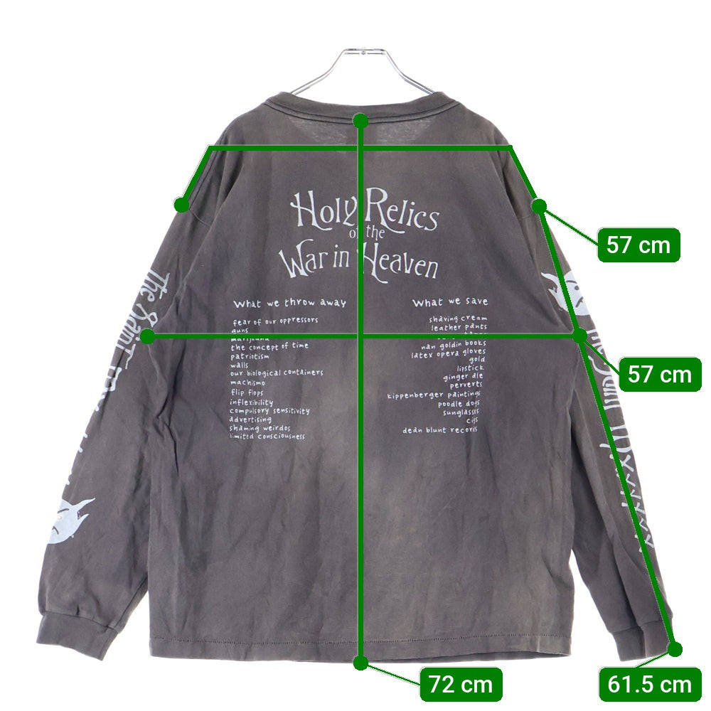 SAINT MICHAEL(セントマイケル) 21AW LS TEE SATAN VINTAGE加工 サタンプリント クルーネック 長袖Tシャツ カットソー チャコールグレー SM-A21-0000-025