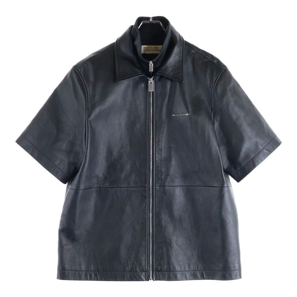 1017 ALYX 9SM(アリクス) メタルロゴ レイヤードデザイン ラムレザー ジップアップ半袖シャツ ブラック