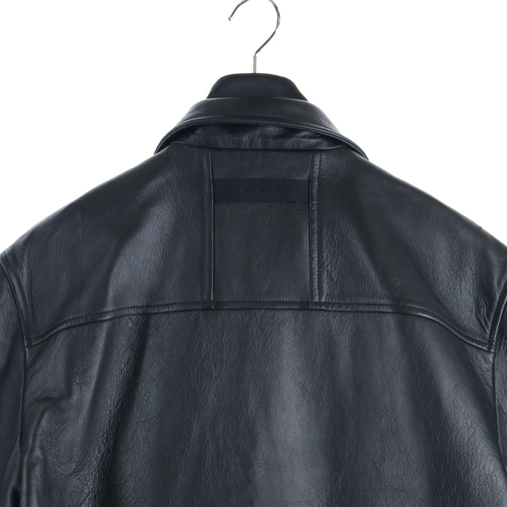 1017 ALYX 9SM(アリクス) メタルロゴ レイヤードデザイン ラムレザー ジップアップ半袖シャツ ブラック