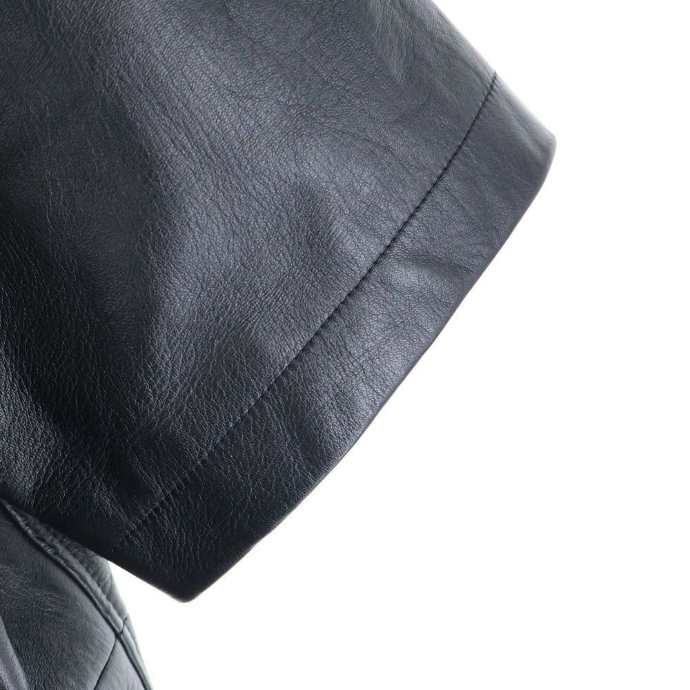 1017 ALYX 9SM(アリクス) メタルロゴ レイヤードデザイン ラムレザー ジップアップ半袖シャツ ブラック