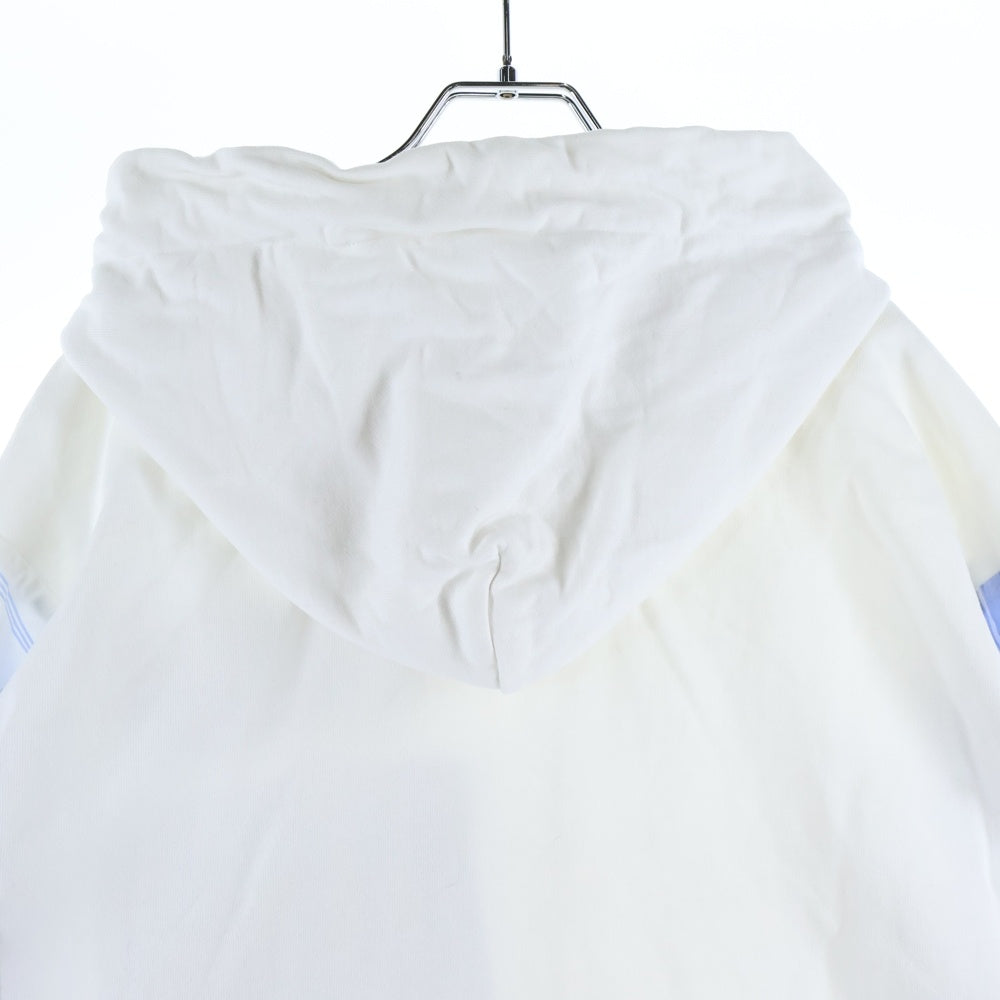 Feng Chen Wang(フェン チェン ワン) JERSEY SHIRTING PANELLED HOODIE ストライプ ドッキングデザイン オーバーサイズ スウェット プルオーバーパーカー ホワイト/ブルー FMF14HD01
