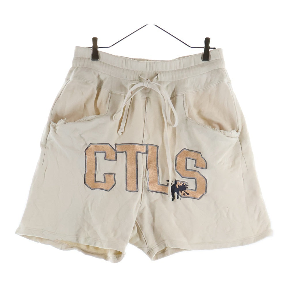 cvtvlist(カタリスト) CTLS ロゴ刺繍 ダメージポケット スウェットショーツ ハーフパンツ アイボリー