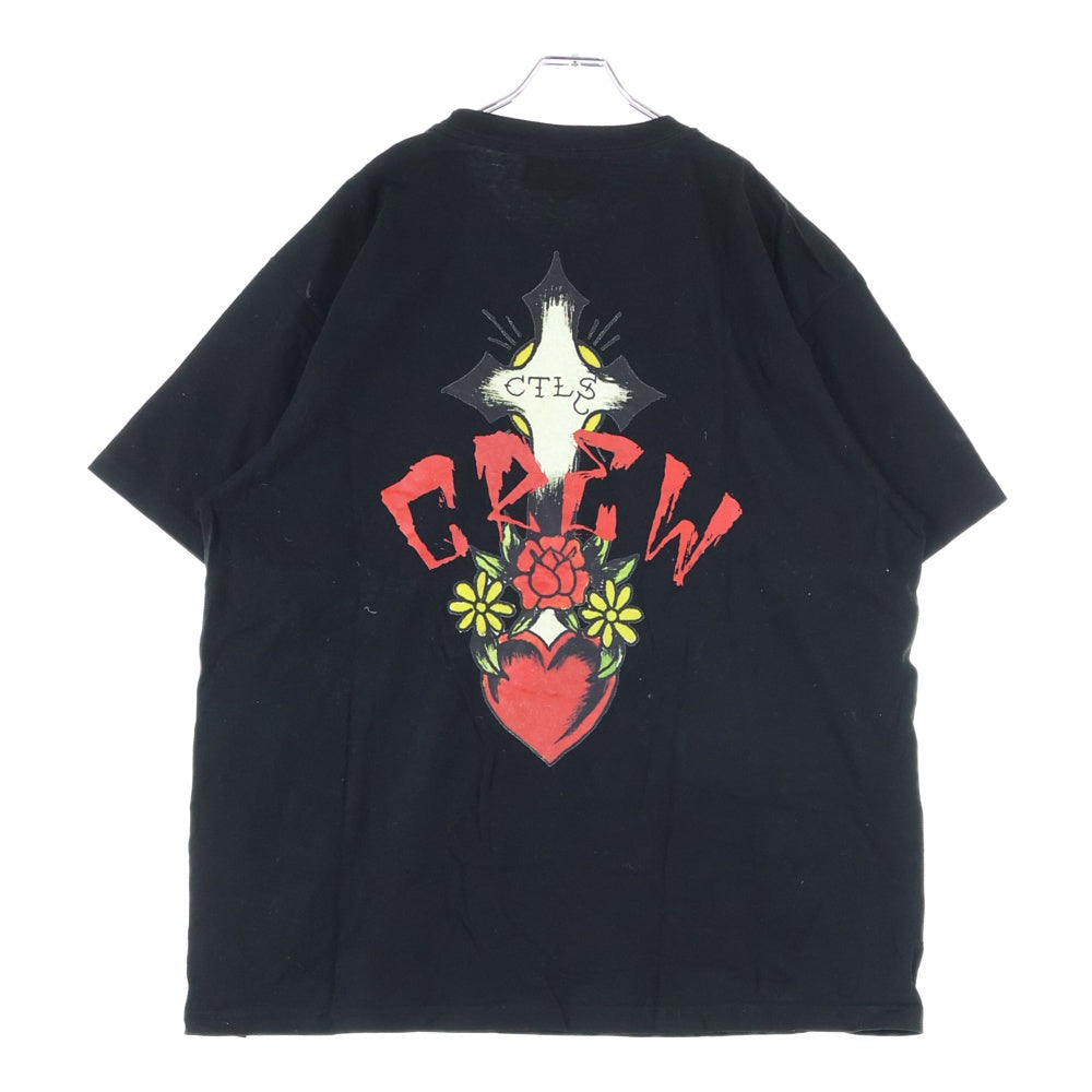 cvtvlist(カタリスト) ×ED HARDY エドハーディ 両面プリント クルーネック 半袖Tシャツ カットソー ブラック 210111EH07