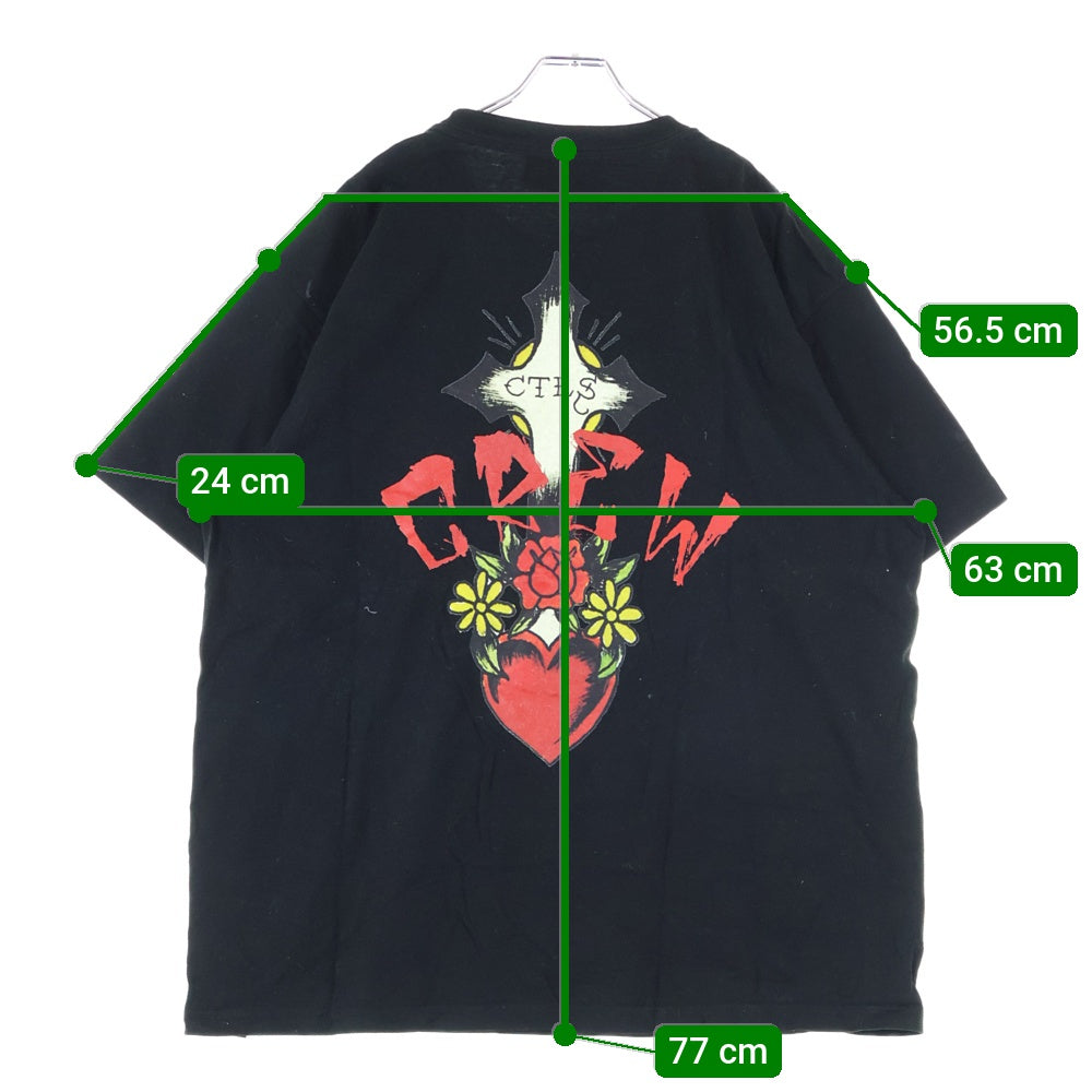 cvtvlist(カタリスト) ×ED HARDY エドハーディ 両面プリント クルーネック 半袖Tシャツ カットソー ブラック 210111EH07