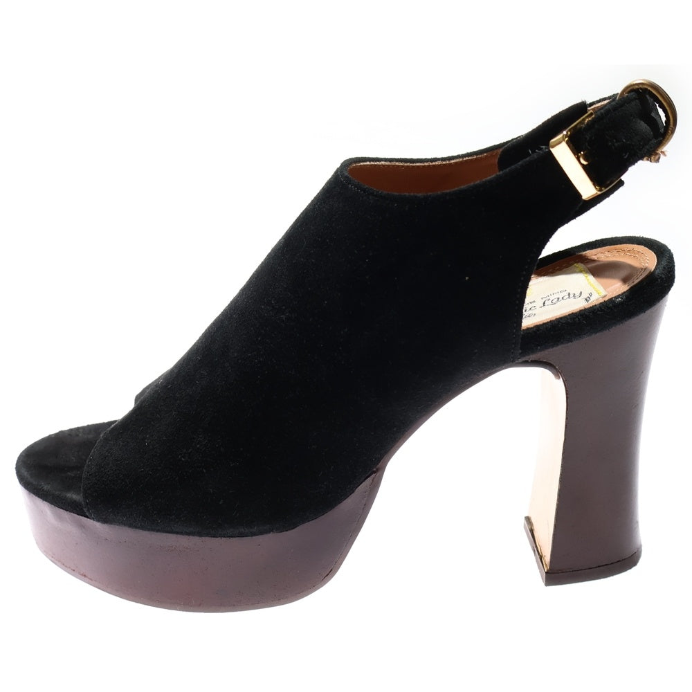 Pippi(ピッピ) OPEN TOE COVERD LUIHEEL 105 オープン トゥ カバード ルイヒール ベロアサンダル レディース ブラック PP13S-LHSL9