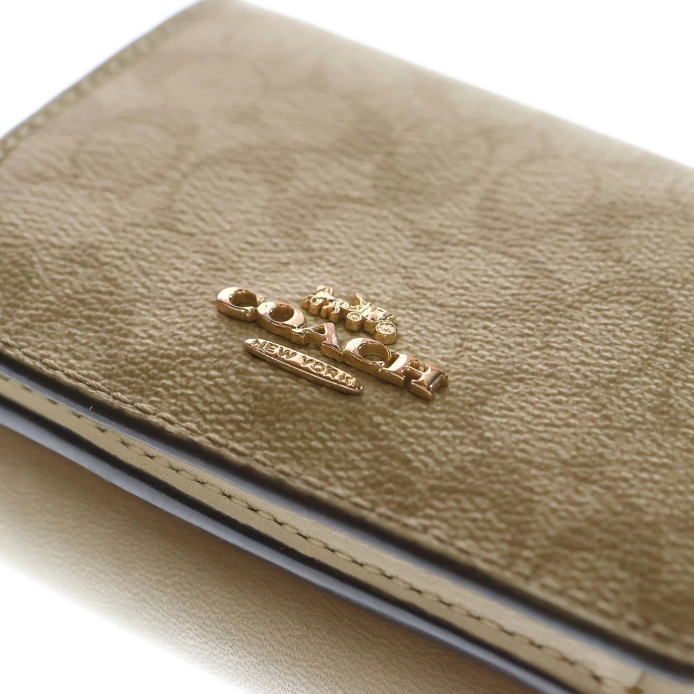 COACH(コーチ) ロゴデザイン キャンバス レザーコンパクトウォレット 3つ折り財布 総柄 ベージュ レディース