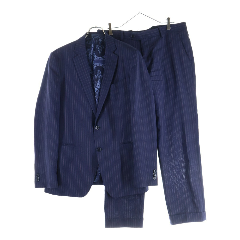 ETRO(エトロ) ストライプ セットアップスーツ シングルテーラードジャケット ウールテーパードスラックスパンツ ブラック/パープル