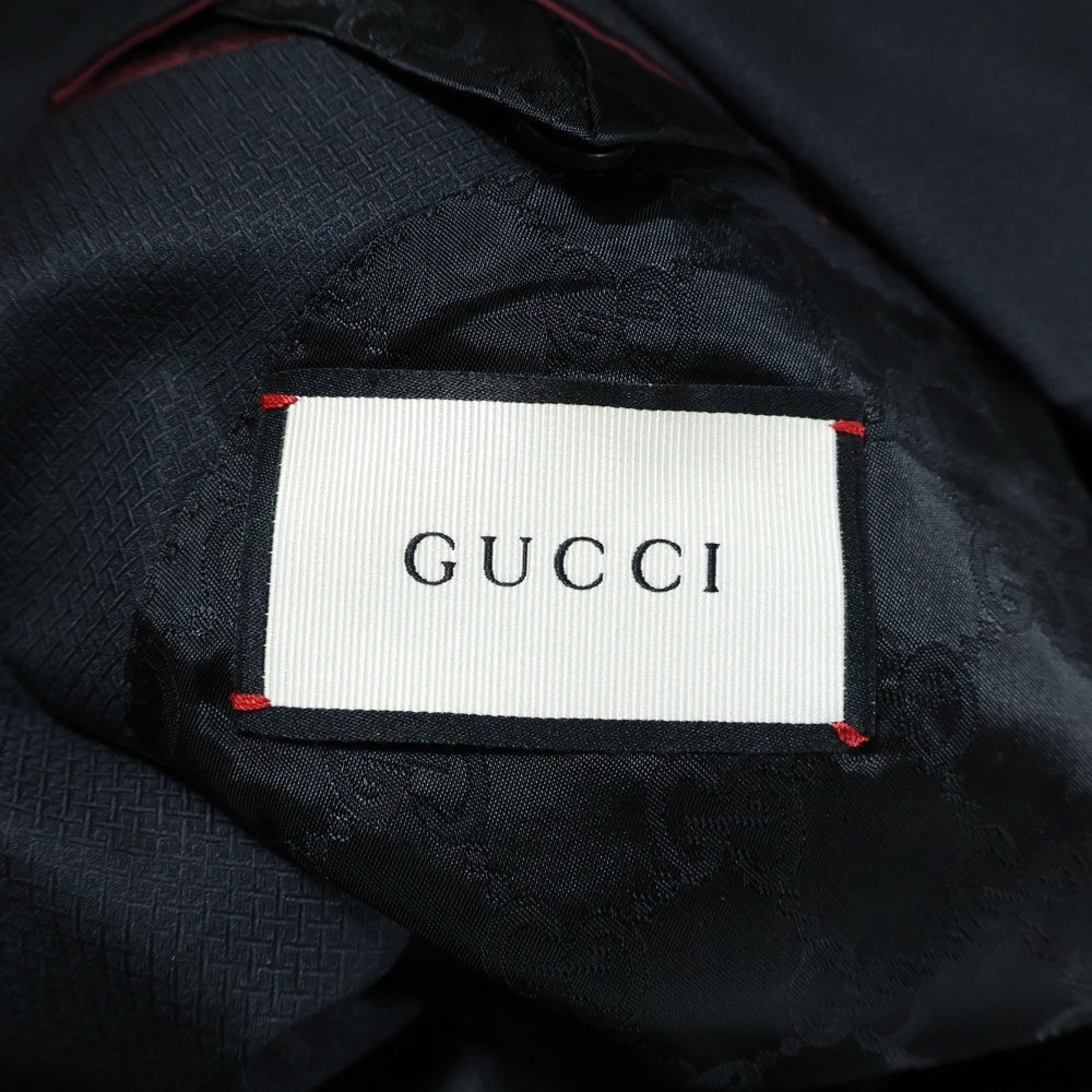 GUCCI(グッチ) 裏地GGロゴ シルク混 シングルテーラードジャケット ブラック 26SAFL
