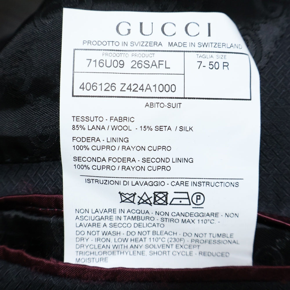 GUCCI(グッチ) 裏地GGロゴ シルク混 シングルテーラードジャケット ブラック 26SAFL