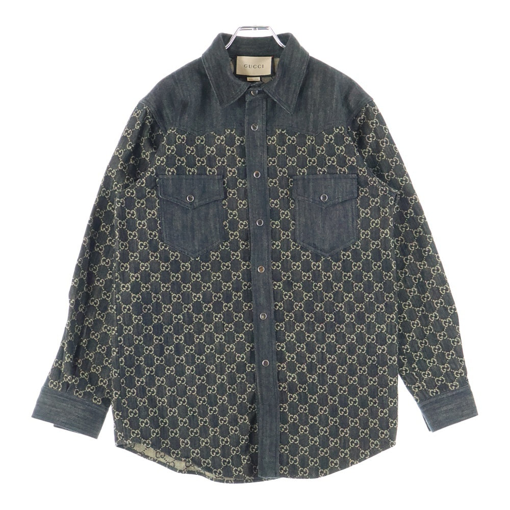 GUCCI(グッチ) GGジャガード ロングスリーブ ボタンデニムシャツ ブラック 669613