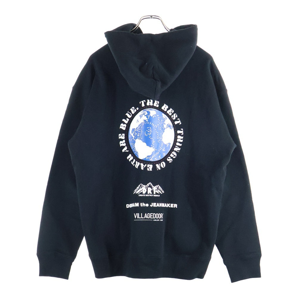 DENHAM(デンハム) 21AW DRT VILLAGE DOOR TOKYO ANGLERS MAYDAY ロゴ エンブロイダリー ヘビーウェイト スウェット プルオーバー パーカー ブラック 01-21-10-60-080
