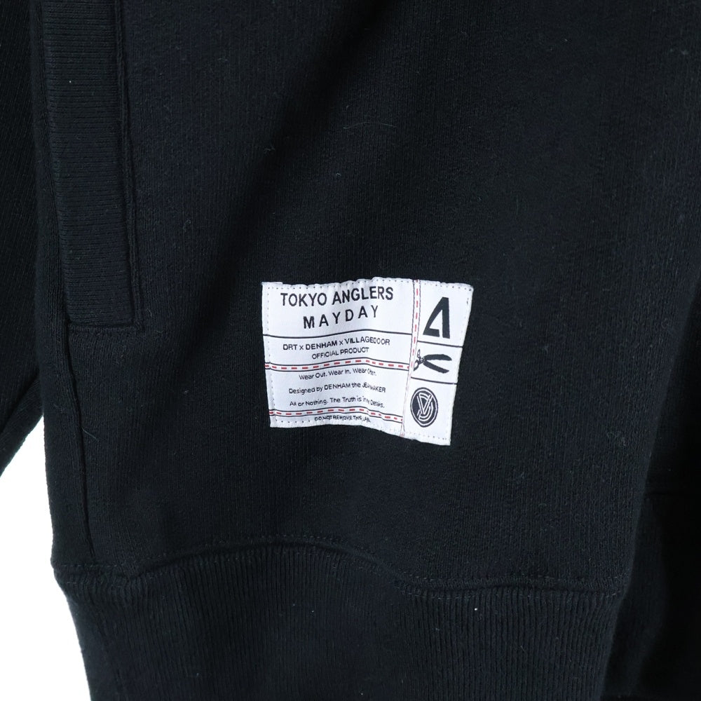 DENHAM(デンハム) 21AW DRT VILLAGE DOOR TOKYO ANGLERS MAYDAY ロゴ エンブロイダリー ヘビーウェイト スウェット プルオーバー パーカー ブラック 01-21-10-60-080