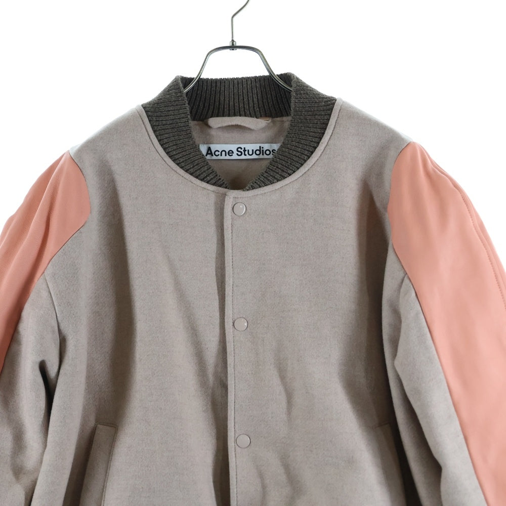 Acne Studios(アクネ ストゥディオズ) 24AW BOMBER JACKET ウール アームレザー切替 ボンバージャケット ピンク FN-MN-OUTW001064