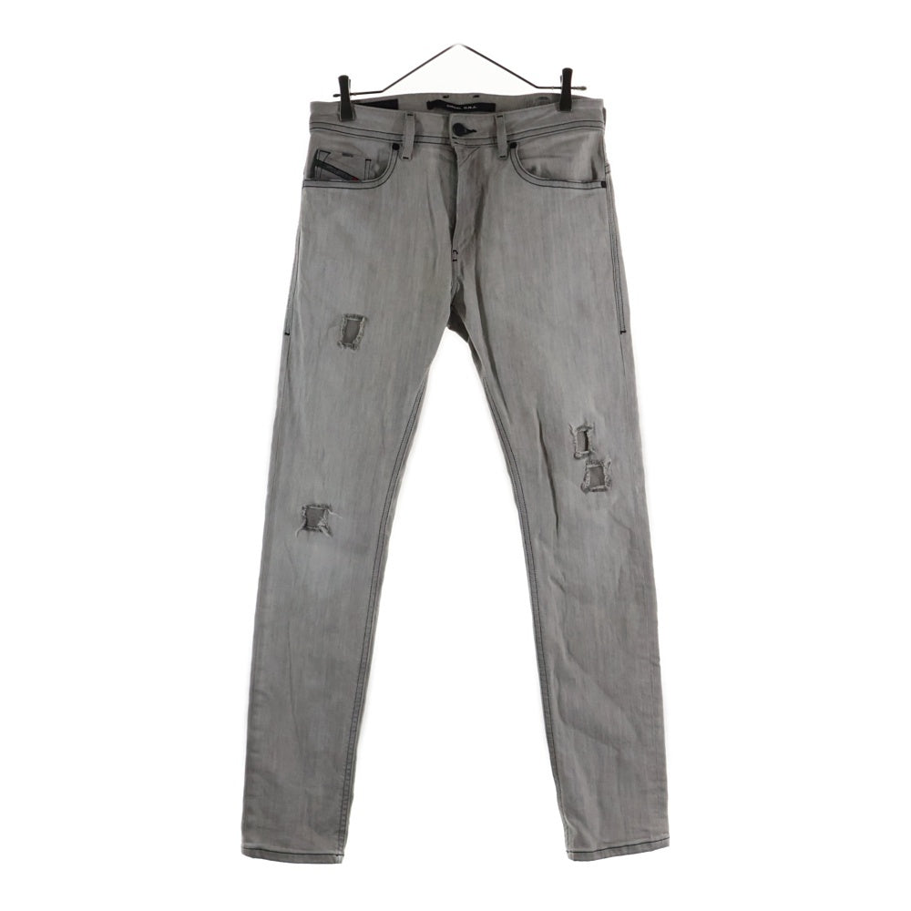 DIESEL(ディーゼル) ブレイブマンロゴ マルチポケット ジップアップ ダメージ加工 スキニーパンツ グレー