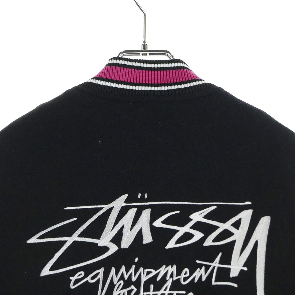 STUSSY(ステューシー) VARSITY JACKET 両面エンブロイダリーデザイン ダブルポケット バーシティー スタジアムジャンパー ブラック