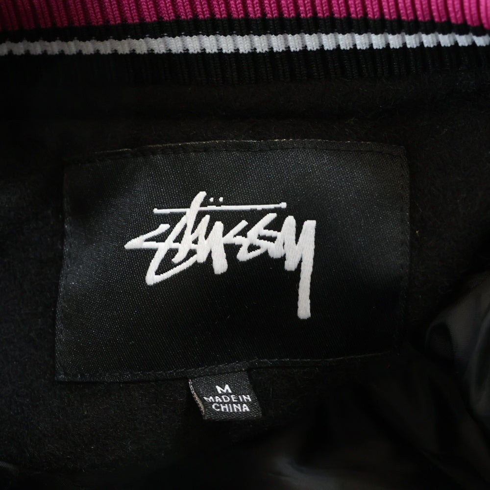 STUSSY(ステューシー) VARSITY JACKET 両面エンブロイダリーデザイン ダブルポケット バーシティー スタジアムジャンパー ブラック