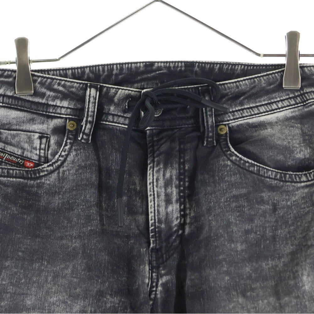 DIESEL(ディーゼル) ブレイブマンロゴ クラッシュ加工 ドローストリング ジップアップ デニムパンツ ブラック