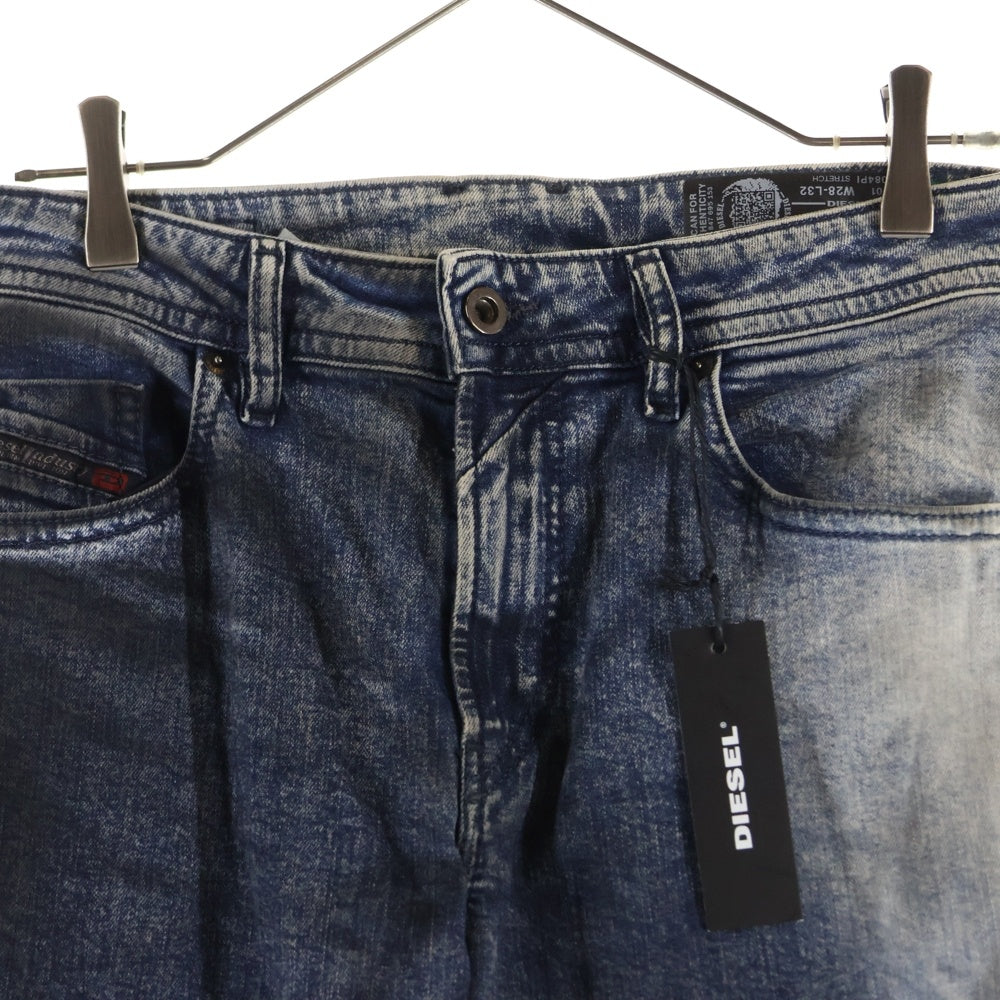 DIESEL(ディーゼル) ブレイブマンロゴ クラッシュ加工 マルチポケット ジップアップ デニムパンツ インディゴ