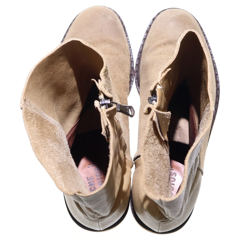 Acne Studios(アクネ ストゥディオズ) ロゴデザイン金具 サイドジップ スエード ショートブーツ ブラウン