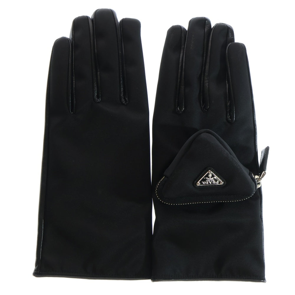PRADA(プラダ) トライアングル 三角ロゴプレート ポーチ付きレザーグローブ 手袋 ブラック 2GG137